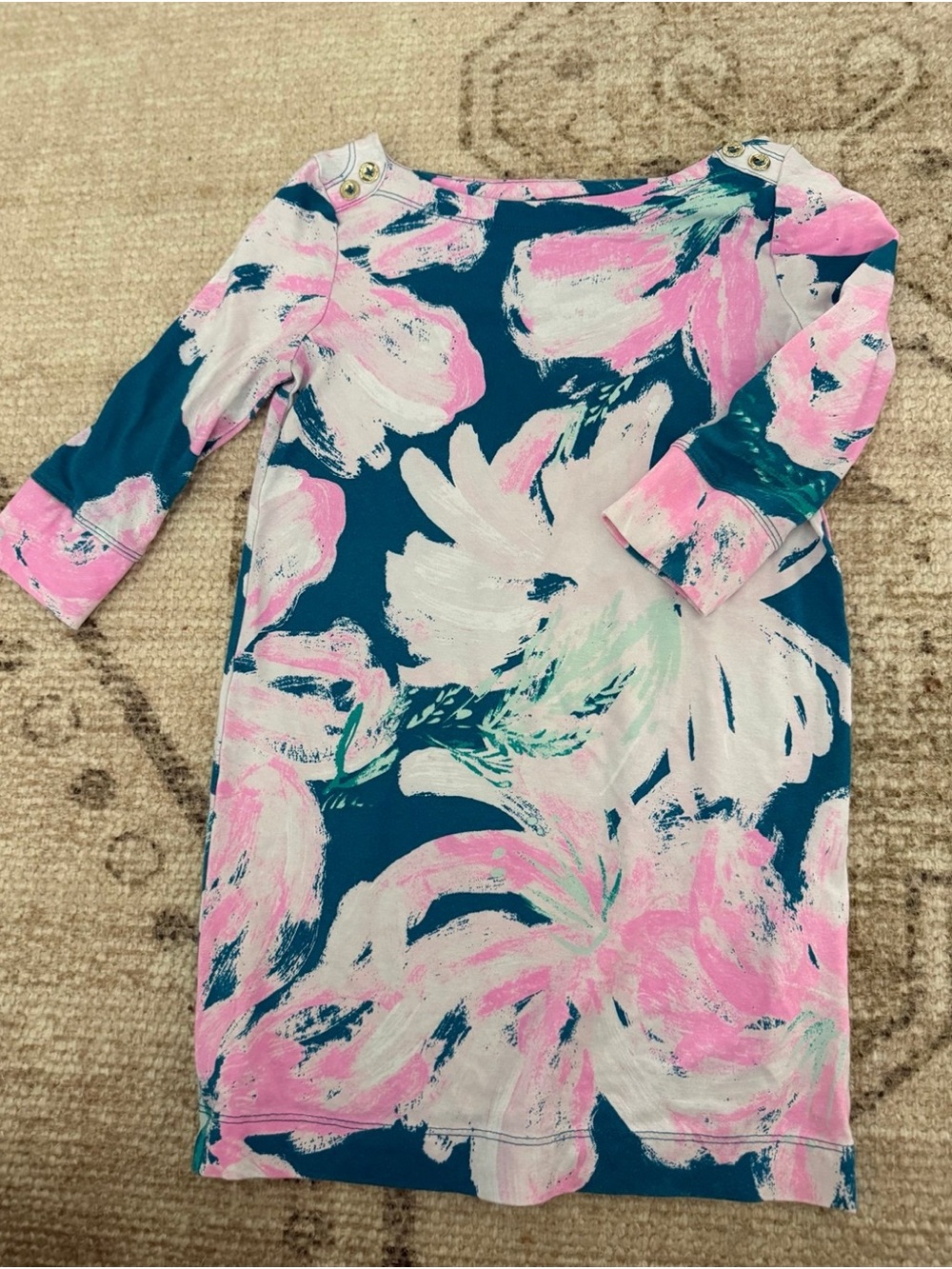 Lilly Pulitzer Teal, Pink & White Floral Shift Dress size 4/5